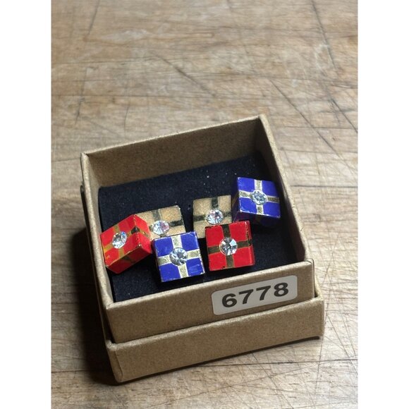 Christmas presents Earrings Square Stud Earrings With Rhinestones & Enamel Accen - Picture 4 of 7